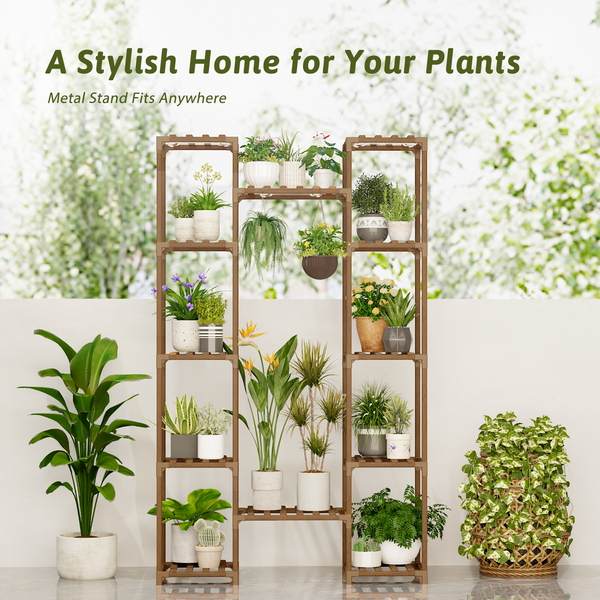 Bamworld Plant Stand Indoor with Grow Lights for Indoor Plants, 62.2'' Tall Plant Shelf, 12 Tiers Sturdy Plant Rack for Plants Display, Living Room Garden Patio Decor