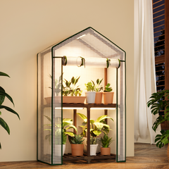 Bamworld Portable 2-Tier Mini Greenhouse Stand with Grow Lights