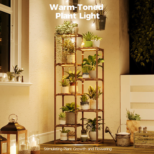 Bamworld Plant Stand with Grow Lights Indoor Outdoor 9 Tier Tall Large Wood Plant Shelf Multi Tier Flower Stands Garden Shelves Wooden Plant Display Holder Rack for Living Room Corner