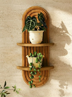 Bamworld 16.7" Arched Boho 2-Tier Wooden Floating Plant Shelf