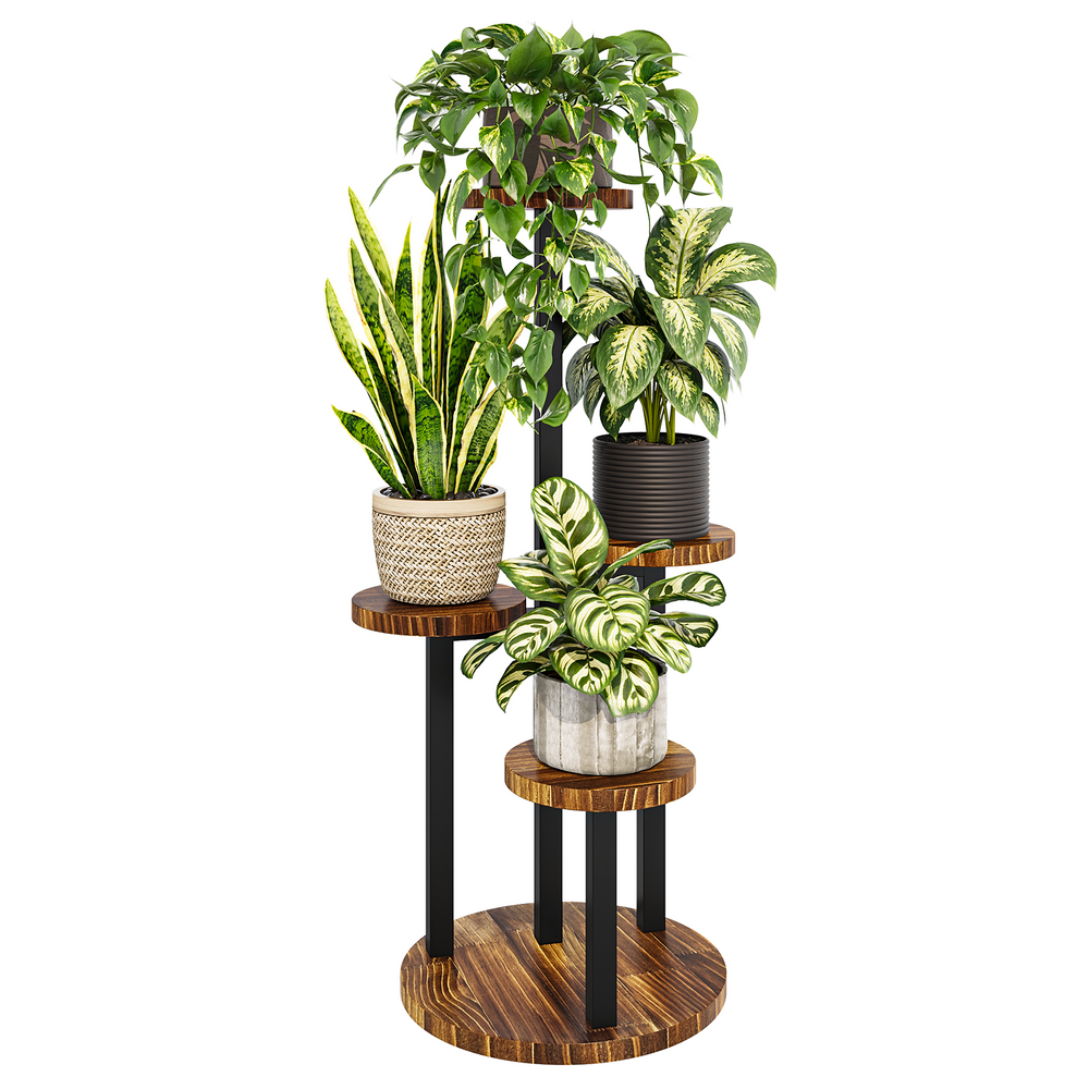 Bamworld Corner Plant Stand Indoor, 4 Tier Metal Plant Shelf for Multiple Plants, Tiered Small Round Flower Stand for Patio Garden Balcony Living Room Bedroom