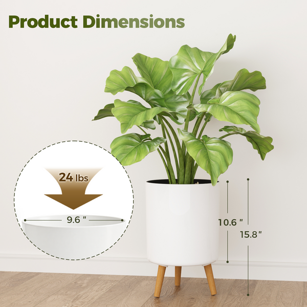 Bamworld 10-Inch Self-Watering Planter Pot with Wooden Stand
