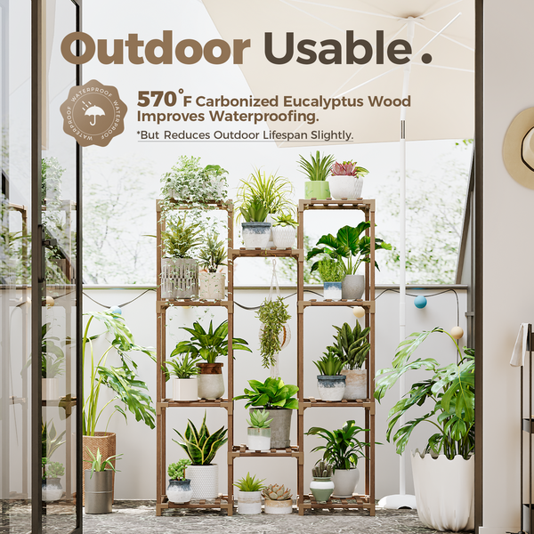 Bamworld Multi-Tier Carbonized Wood Plant Stand with Hanging Rack