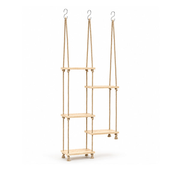Bamworld 5-Tier Boho Hanging Rope Wood Plant Shelf