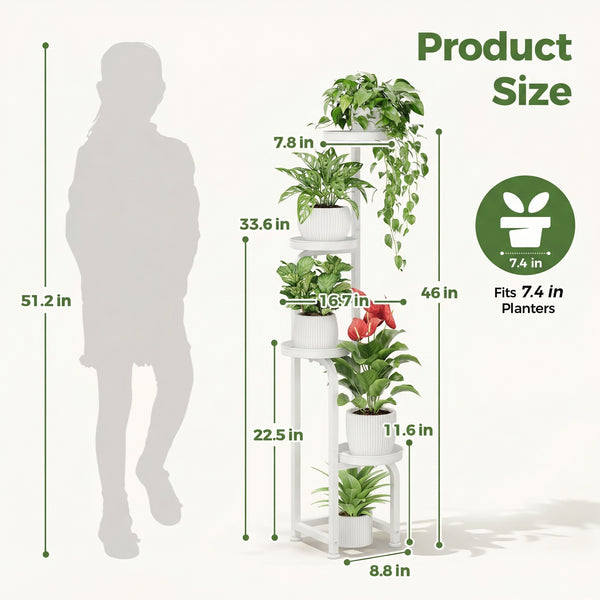 Bamworld Tall Indoor Outdoor Plant Stand, Corner Metal Multi-Plant Flower Pot Stand, 4-Tier Heavy-Duty Plant Shelf for Outdoor Garden, Balcony, Living Room, （white）
