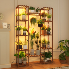 Bamworld Plant Stand Indoor with Grow Lights for Indoor Plants, 62.2'' Tall Plant Shelf, 12 Tiers Sturdy Plant Rack for Plants Display, Living Room Garden Patio Decor