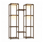 Bamworld large 10 tier carbonized wood plant stand with warm led grow lights turned on white background