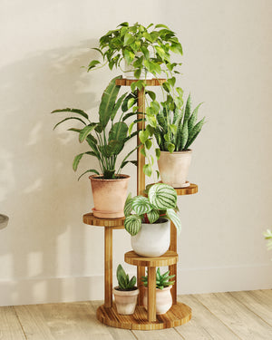 Bamworld 4-Tier Compact Round Wooden Plant Stand