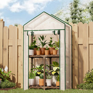 Bamworld Portable 2-Tier Mini Greenhouse Stand with PE Cover