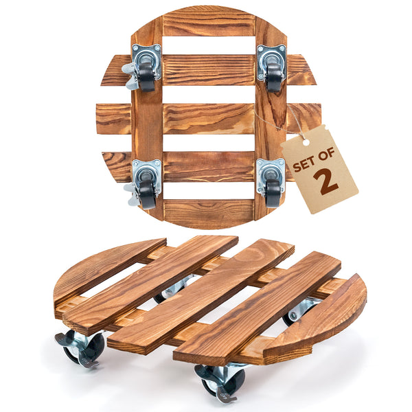 Bamworld 12 inch heavy duty wooden plant caddy with wheels 2 pack white background
