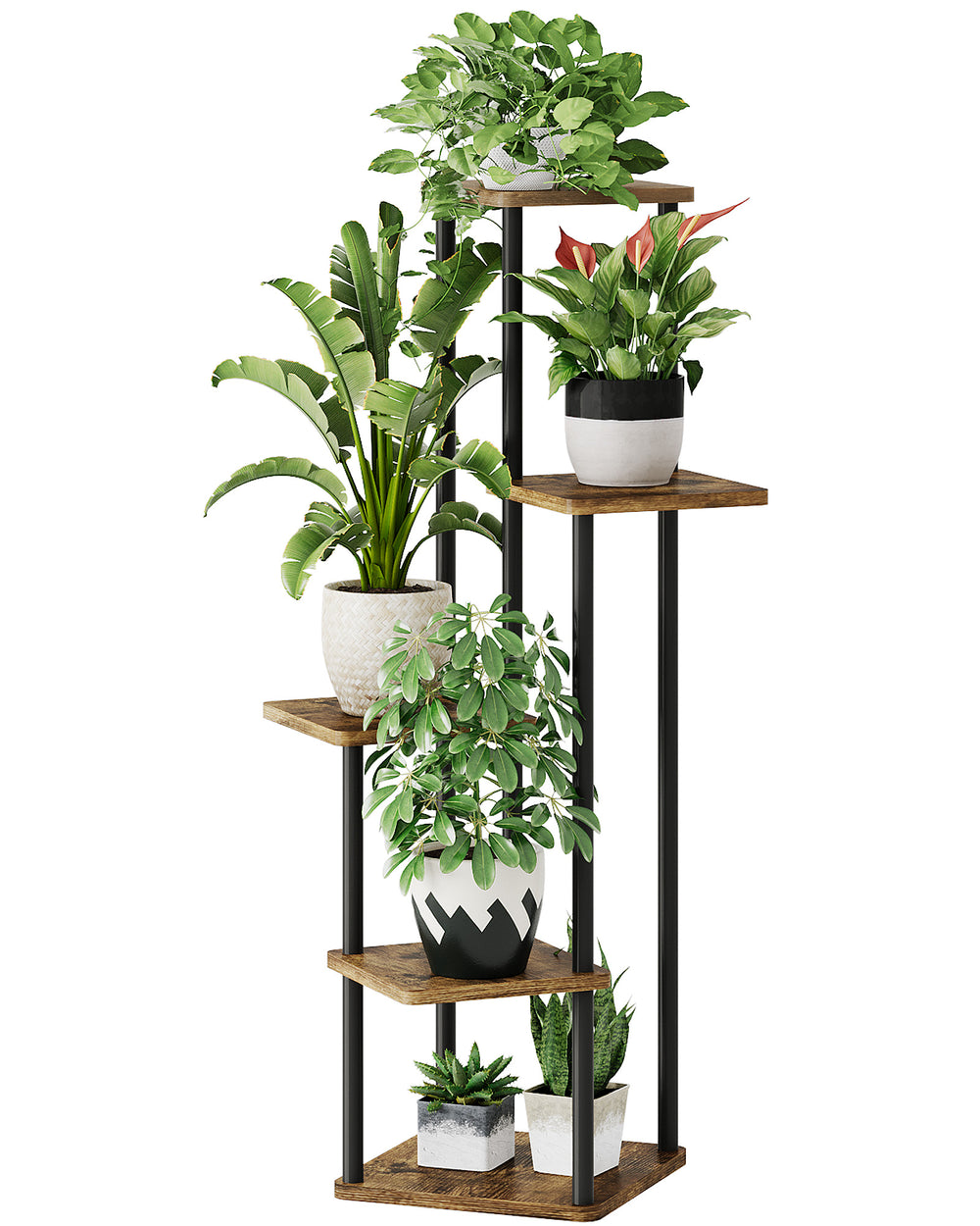 Bamworld Tall Plant Stand Indoor 5 Tier Metal Plant Shelf Brown Plant stand for Multiple Plants Small Plants Pots Flower Stand Pot Holder for Patio Garden Corner Balcony Living Room