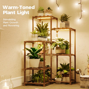 Bamworld Plant Stand with Grow Light, Indoor Plant Growing Corner Shelf with Grow Lights for Living Room Patio Decor