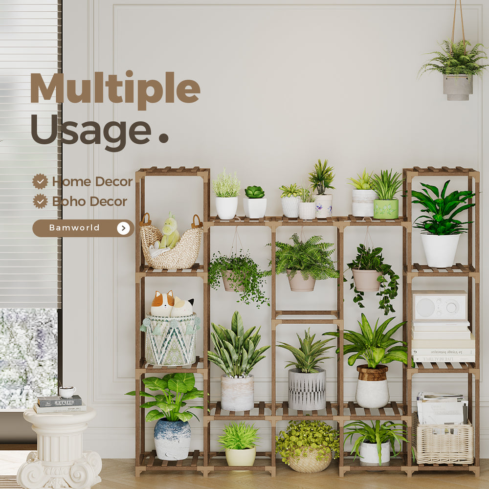 Bamworld Large Plant Stand Indoor Plant Shelf Outdoor Hanging Plant Pot Holder for Living Room Outdoor Plant Rack Indoor Multiple Plants Patio Balcony Garden