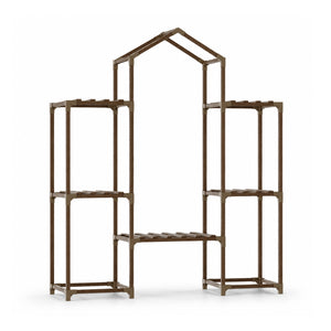 Bamworld boho roof shaped wooden hanging plant stand for multiple plants white background