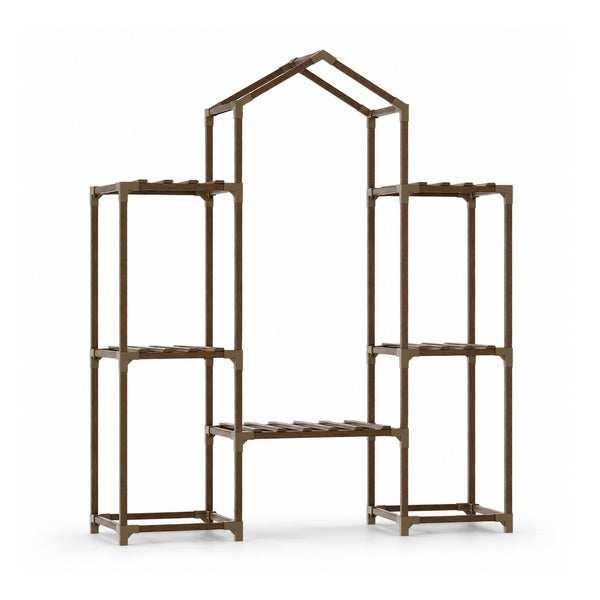 Bamworld boho roof shaped wooden hanging plant stand for multiple plants white background