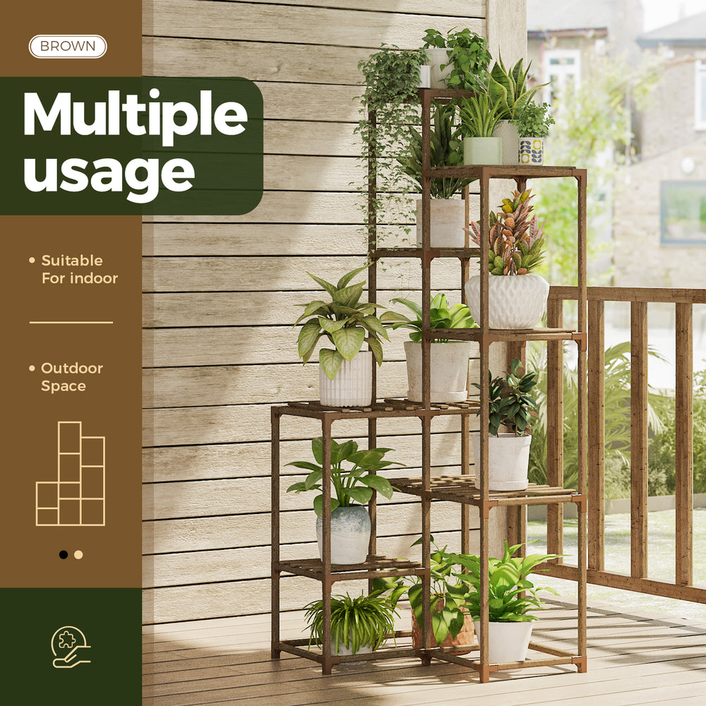 Bamworld Corner Plant Shelf for Indoor & Outdoor, 54.7" Tall Wood Plant Stand, Large Plant Table Holder for Multiple Plants, Perfect for Patio, Balcony, Garden, Office & Home Decor