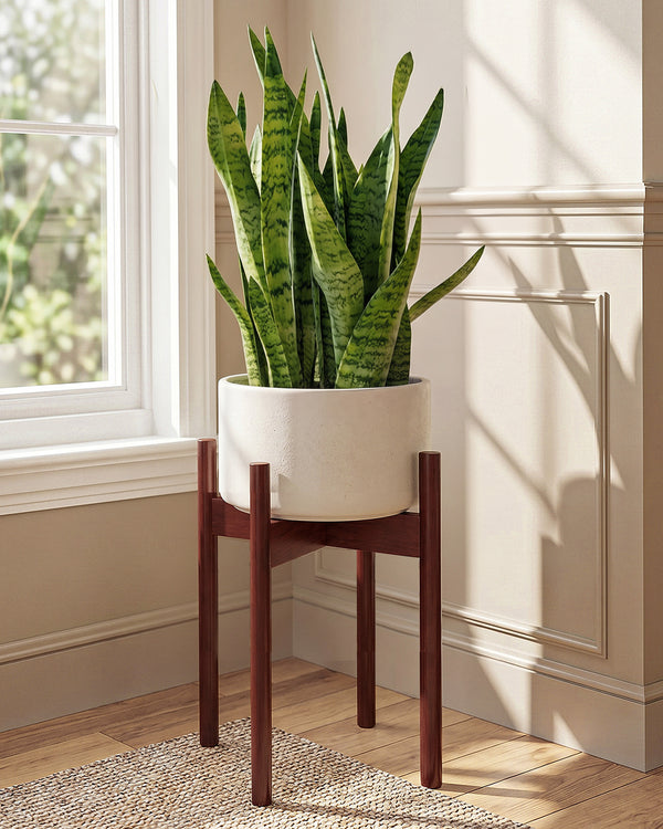 Bamworld Adjustable Plant Stand Indoor, Bamboo Plant Holder 8 to 13 Inches, Small Tall Planter Stand for Indoor Plants, Single Floor Plant Stand for Living Room Balcony Bedroom, Light Brown