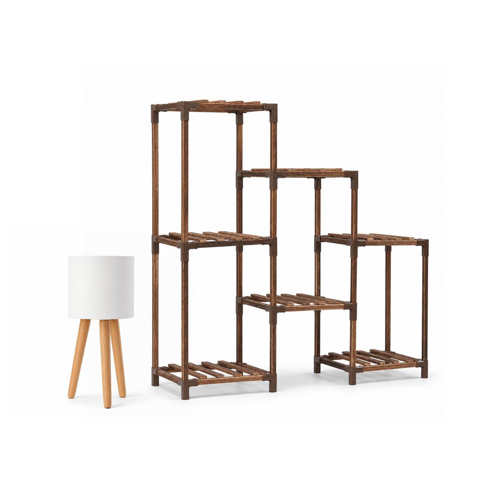Minimalist Green Nook - 7-Tier Ladder Plant Stand & Ivory Planter Bundle