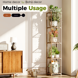 Bamworld Plant Stand Indoor Outdoor, 5-Tier Tall Large Wood Plant Shelf, Multi-Tier Flower Stands Garden Shelves, Wooden Plant Display Holder Rack for Living Room Corner