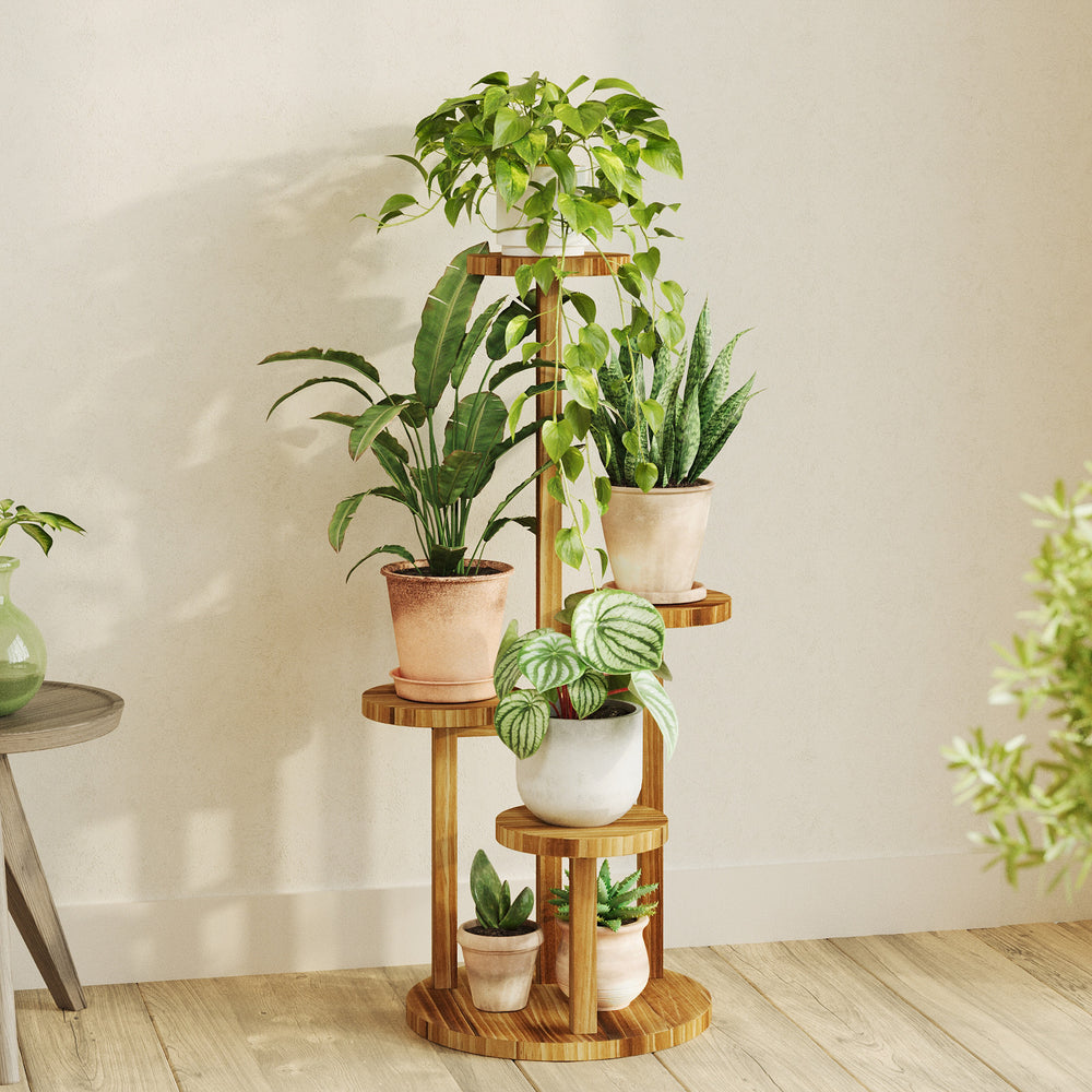 Bamworld 4 Tier Wood Plant Stand Indoor Corner Plant Shelf for Multiple Potted Plants,Tall Flower Stand for Living Room Bedroom Patio Garden Balcony