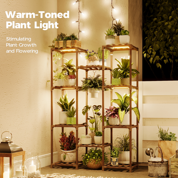 Bamworld Plant Shelf with Grow Light Plant Stand suitable for large living rooms, suitable for multiple flower pots, with warm light design, suitable for gardening