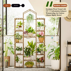 Bamworld Large Indoor Outdoor Flower Stand, Plant Shelves and Wood Holder for Living Room, Patio, Balcony, Garden
