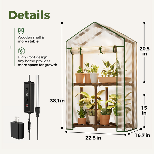 Bamworld Portable 2-Tier Mini Greenhouse Stand with Grow Lights