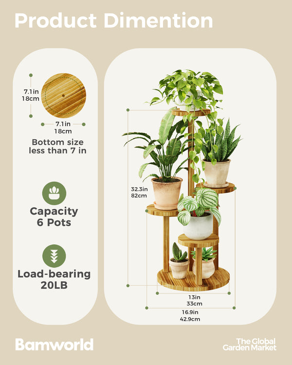 Bamworld 4-Tier Compact Round Wooden Plant Stand