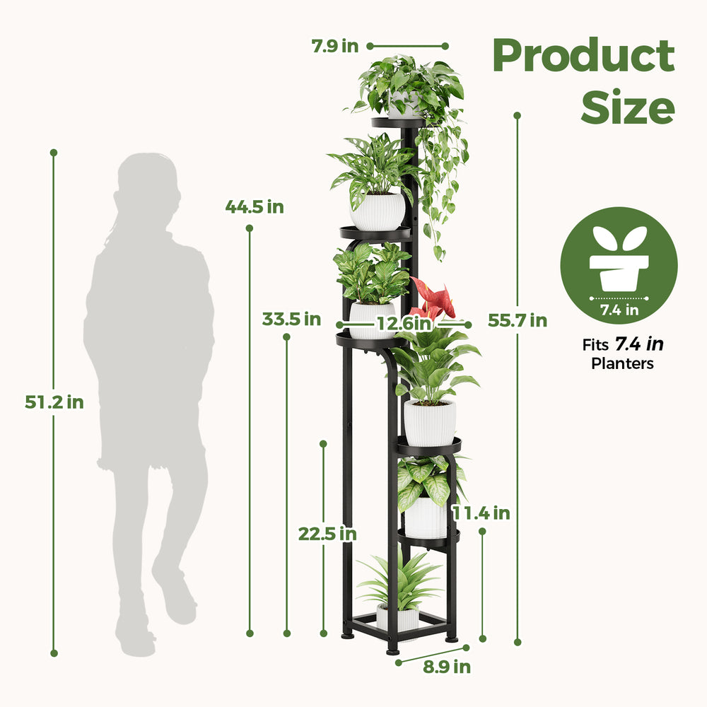 Bamworld 5 Tier Tall Metal Plant Stand Indoor Outdoor Heavy Duty Corner Shelf for Multiple Plants, Perfect for Patio, Garden, Balcony, Living Room & Bedroom Flower Pot Display