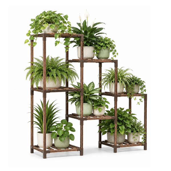 Bamworld 3-Tier Wooden Plant Rack for Indoor & Outdoor