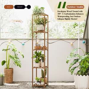 Bamworld Plant Stand Indoor Outdoor, 5-Tier Tall Large Wood Plant Shelf, Multi-Tier Flower Stands Garden Shelves, Wooden Plant Display Holder Rack for Living Room Corner