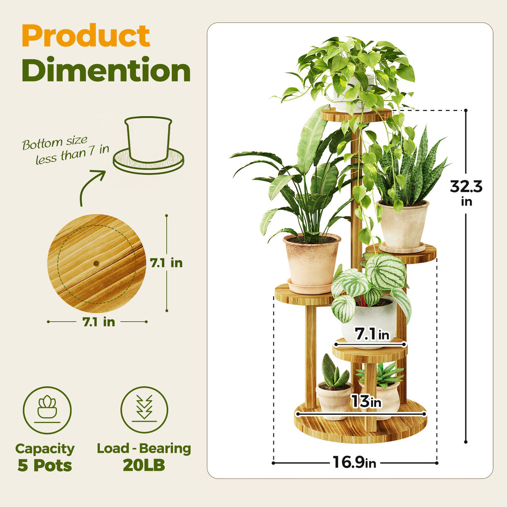 Bamworld 4 Tier Wood Plant Stand Indoor Corner Plant Shelf for Multiple Potted Plants,Tall Flower Stand for Living Room Bedroom Patio Garden Balcony