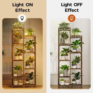Bamworld Plant Stand with Grow Lights Indoor Outdoor 9 Tier Tall Large Wood Plant Shelf Multi Tier Flower Stands Garden Shelves Wooden Plant Display Holder Rack for Living Room Corner