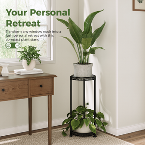 Bamworld Tall Black Metal Plant Stand - 2 Tier Flower Stairs Shelf for Indoor Outdoor, Balcony & Living Room