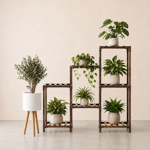 Minimalist Green Nook - 7-Tier Ladder Plant Stand & Ivory Planter Bundle