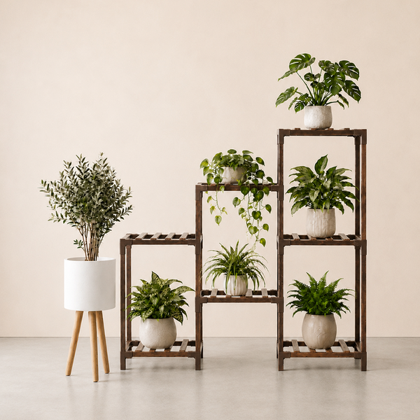 Minimalist Green Nook - 7-Tier Ladder Plant Stand & Ivory Planter Bundle