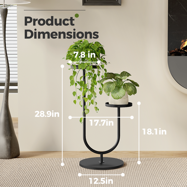 Bamworld 28.9 inch tall black metal plant holder dimensions 17.7 by 12.5 inch base diagram