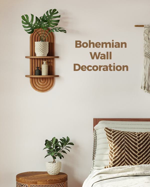 Bamworld 16.7" Arched Boho 2-Tier Wooden Floating Plant Shelf
