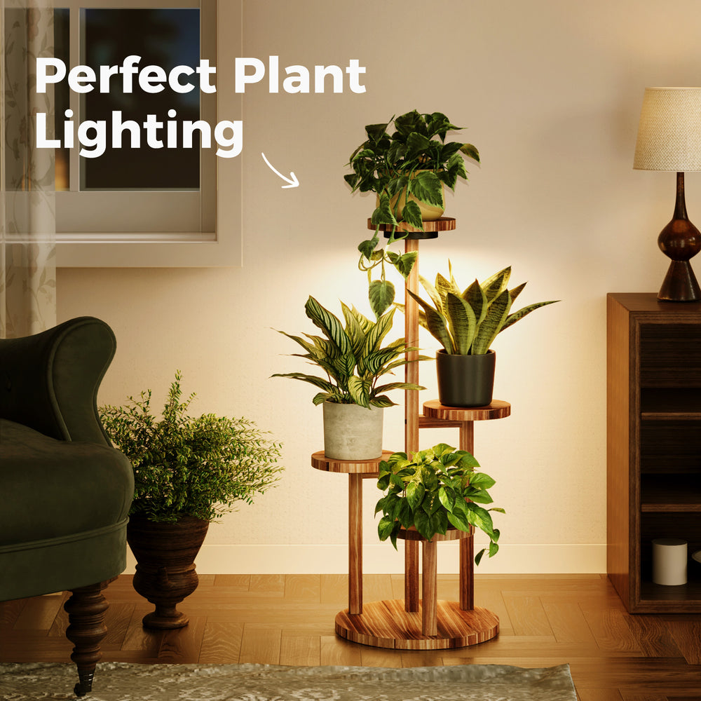 Bamworld 4 Tier Wood Plant Stand Indoor with light,Corner Plant Shelf for Multiple Potted Plants,Tall Flower Stand for Living Room Bedroom Patio Garden Balcony