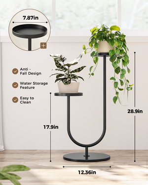 Bamworld Tall Plant Stand Indoor Outdoor, Corner Metal Plant Shelf, 2 Potted Flower Pot Holder for Patio Garden Balcony Living Room Bedroom（Black）