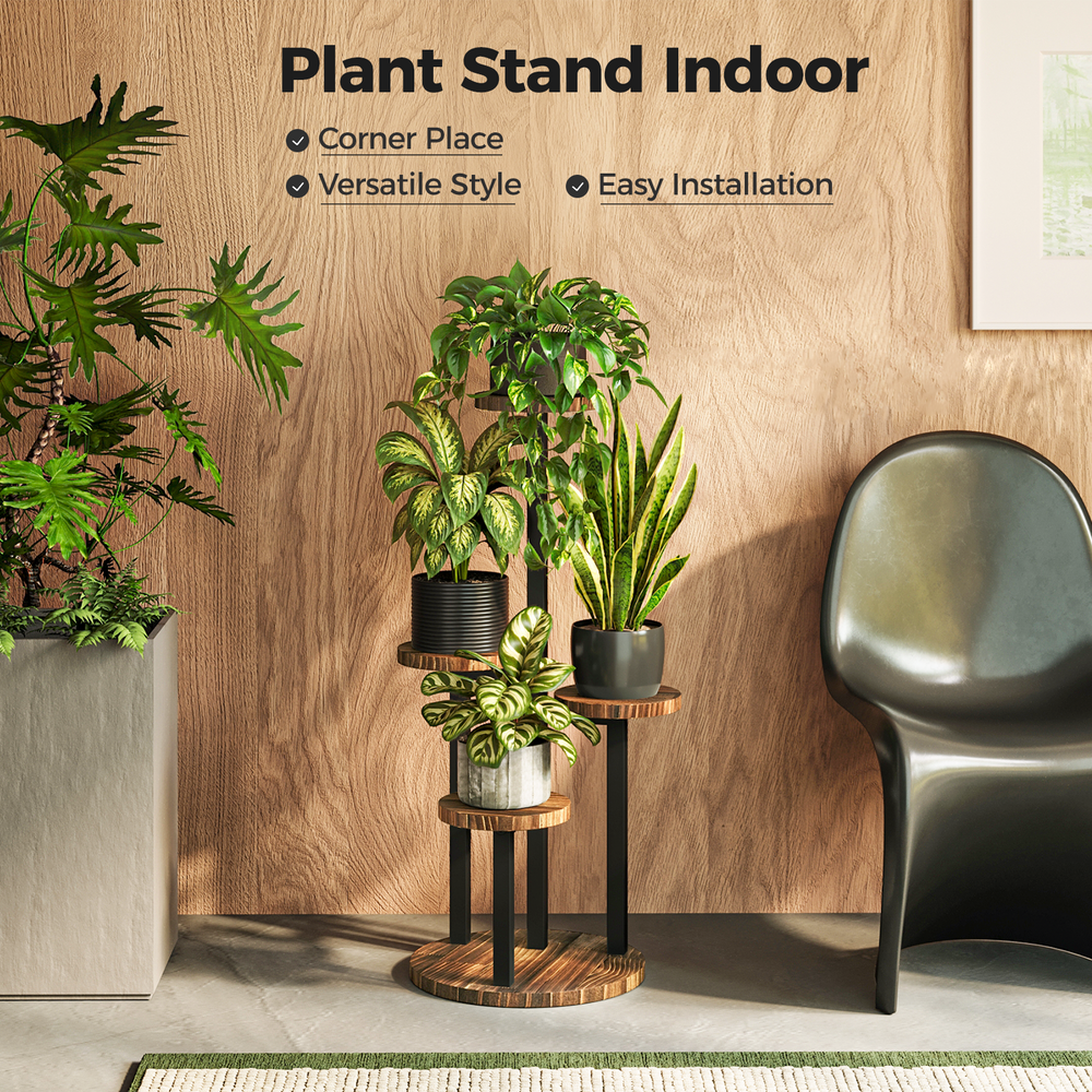 Bamworld Corner Plant Stand Indoor, 4 Tier Metal Plant Shelf for Multiple Plants, Tiered Small Round Flower Stand for Patio Garden Balcony Living Room Bedroom