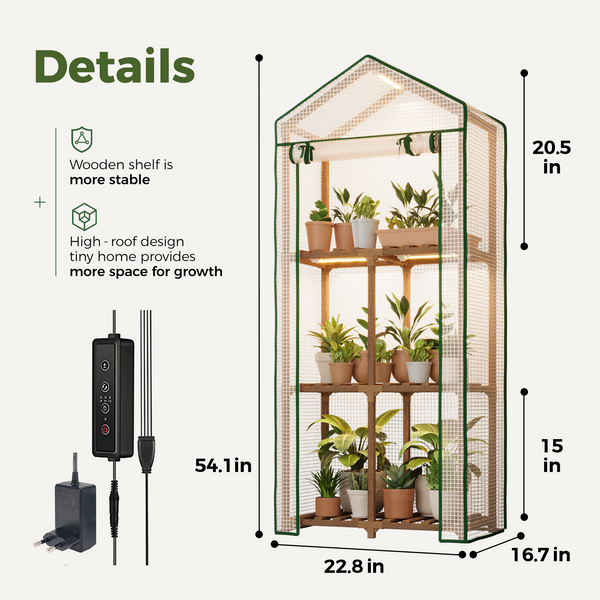Bamworld 3-Tier Mini Greenhouse Stand with Grow Lights and PE Cover