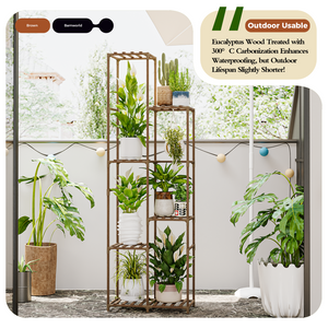 Bamworld Plant Stand Indoor Outdoor, 7-Tier Tall Large Wood Plant Shelf, Multi-Tier Flower Stands Garden Shelves, Wooden Plant Display Holder Rack for Living Room Corner