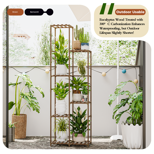 Bamworld Plant Stand Indoor Outdoor, 7-Tier Tall Large Wood Plant Shelf, Multi-Tier Flower Stands Garden Shelves, Wooden Plant Display Holder Rack for Living Room Corner