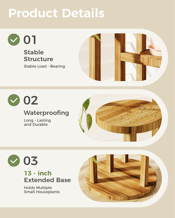 Bamworld 4-Tier Compact Round Wooden Plant Stand
