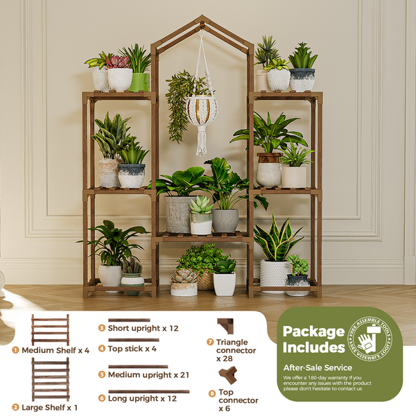 Bamworld Boho Roof-Shaped Wooden Hanging Plant Stand