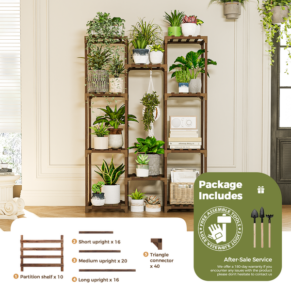 Bamworld Plant Stand Indoor Outdoor Hanging Plant Shelf ,Wood Flower Stand Tall Large Flower Holder for Living Room, Patio, Balcony, Brown