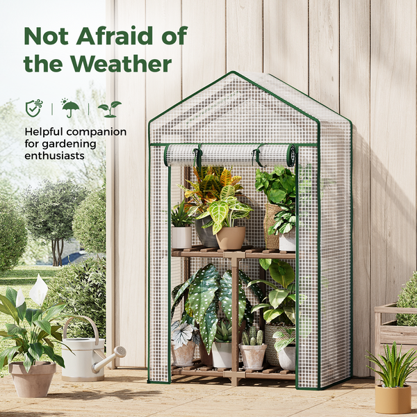 Bamworld Portable 2-Tier Mini Greenhouse Stand with PE Cover