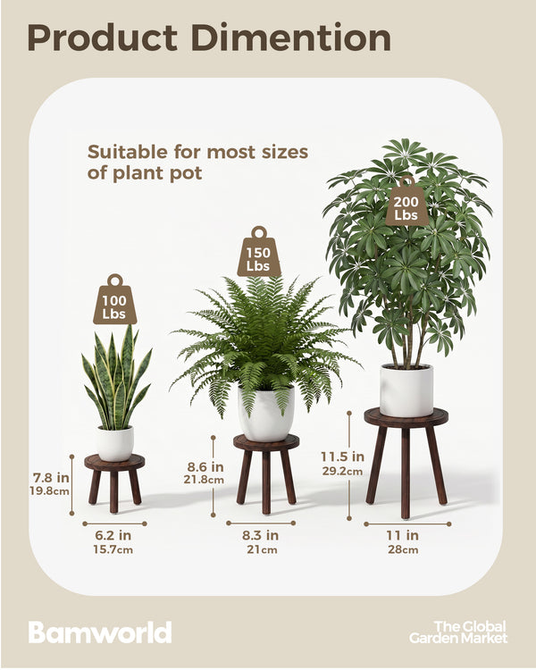 Bamworld 3-Pack Nesting Wooden Plant Stools