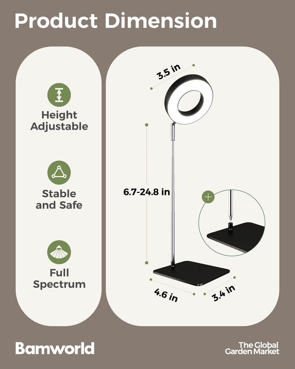 Bamworld Desktop Halo LED Grow Light with Integrated Stand Base